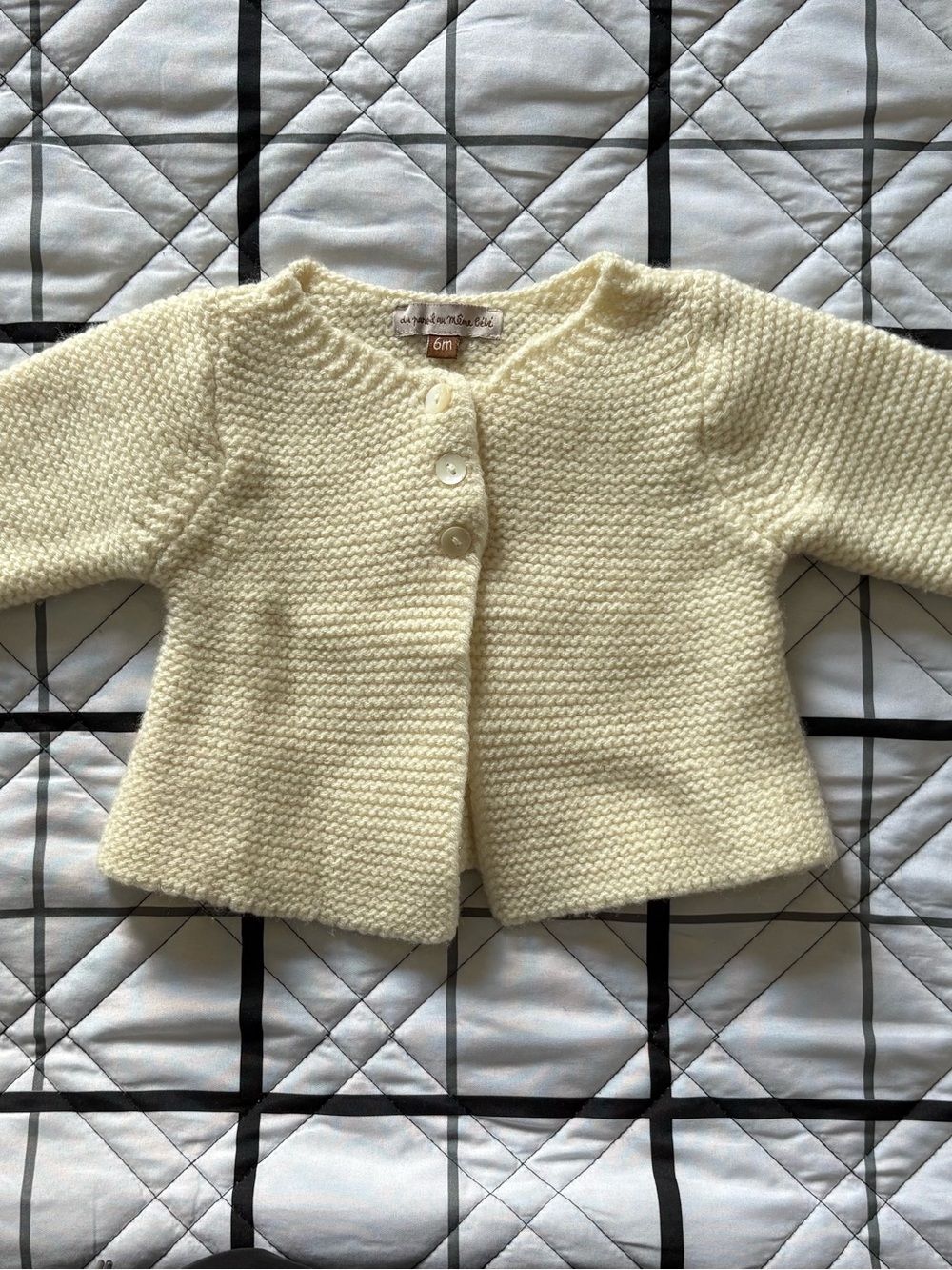 Du Pareil Au Même Bébé Knit Cardigan Sweater 6M Ivory Button Front